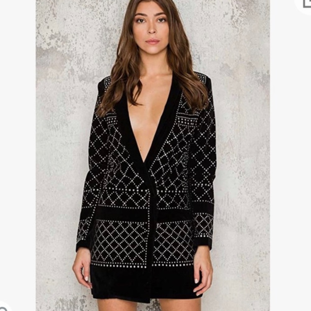 Haute Rogue black Velvet embellished blazer dress brand new XS
